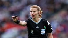 AUCKLAND, NEW ZEALAND - JULY 22: Referee Bouchra Karboubi  in action during the FIFA Women's World Cup Australia & New Zealand 2023 Group E match between USA and Vietnam at Eden Park on July 22, 2023 in Auckland / Tāmaki Makaurau, New Zealand. (Photo by Jan Kruger - FIFA/FIFA via Getty Images)