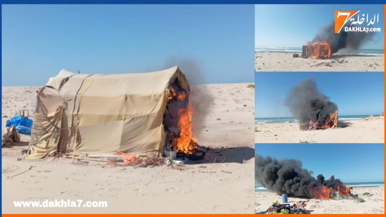 السلطات المحلية والدرك الملكي والقوات المساعدة ماضون في عملية اتلاف الاكواخ الخاصة بالصيد الغير قانوني بالنفوذ الترابي لجماعة امليلي